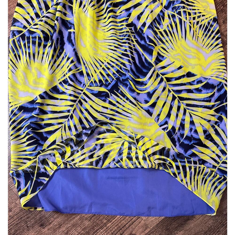 GUESS by Marciano Womens L Tropical Halter Maxi Dress Gold Belt Blue Yellow - Picture 9 of 13